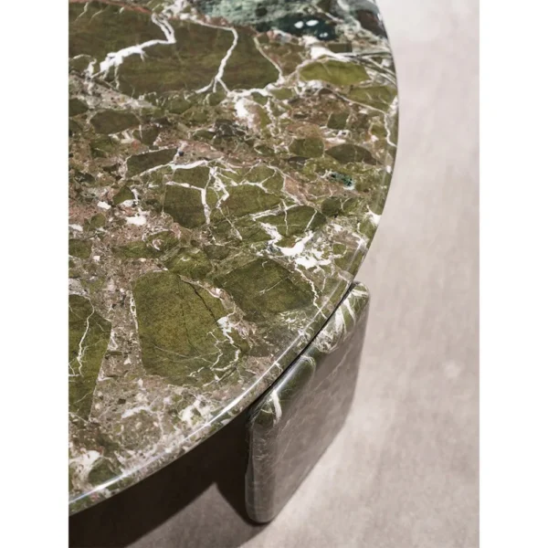 Floating Green Marble Round Coffee Table, 110 cm in olive — in a room setting