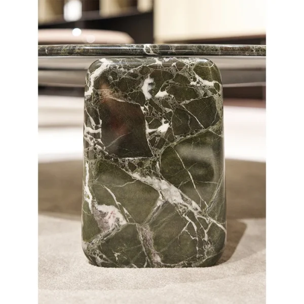 Floating Green Marble Round Coffee Table, 110 cm in olive — in a room setting