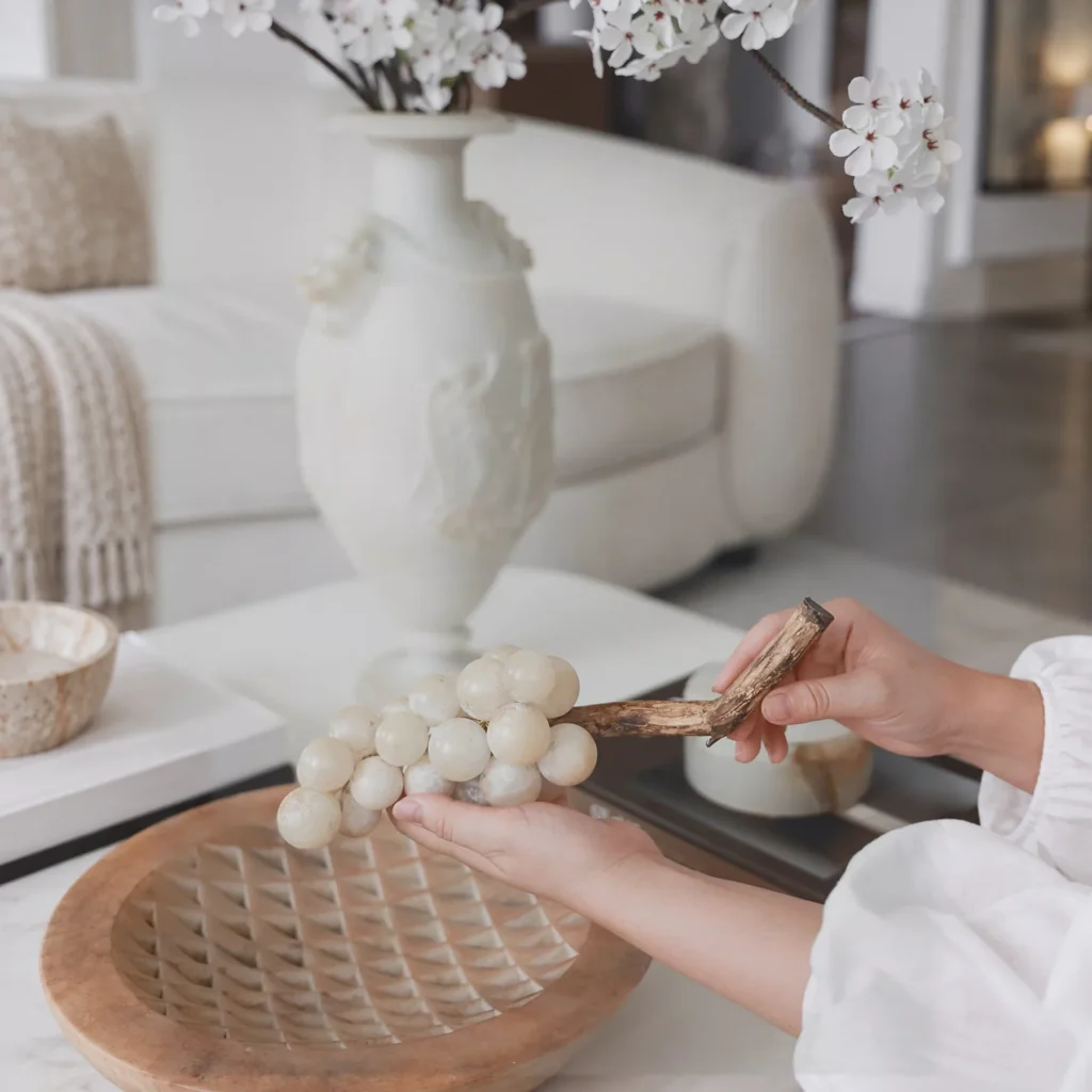 Jade-Effect Grape Cluster Ornament, Matte or Gloss in oatmeal — front view