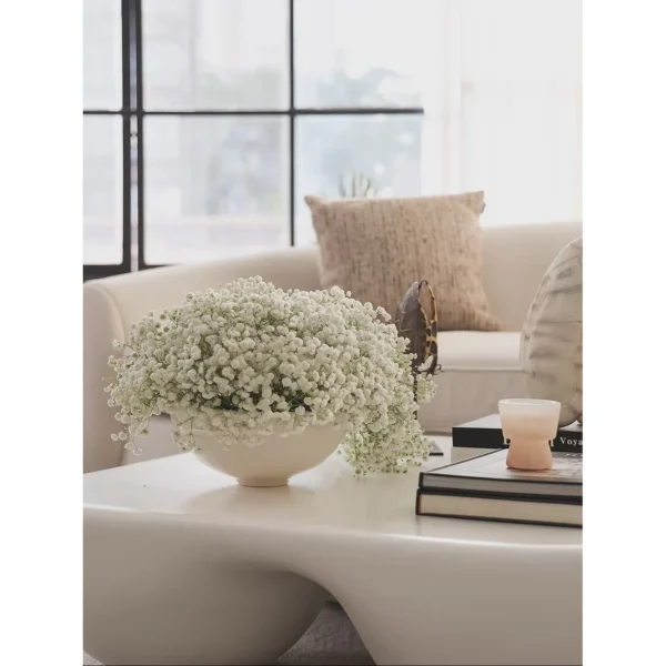 Wide-Mouth Ceramic Vase and Fruit Bowl in Sand Glaze — in a room setting