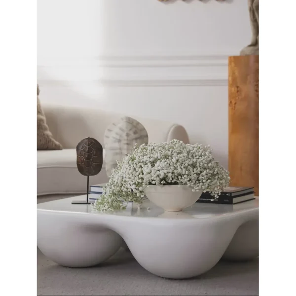 Wide-Mouth Ceramic Vase and Fruit Bowl in Sand Glaze — in a room setting