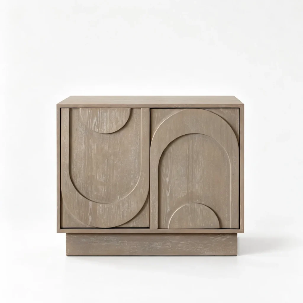 Dune Carved Washed Oak Cabinet in natural oak — front view