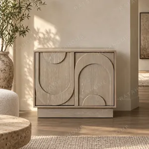Dune Carved Washed Oak Cabinet in natural oak — in a room setting