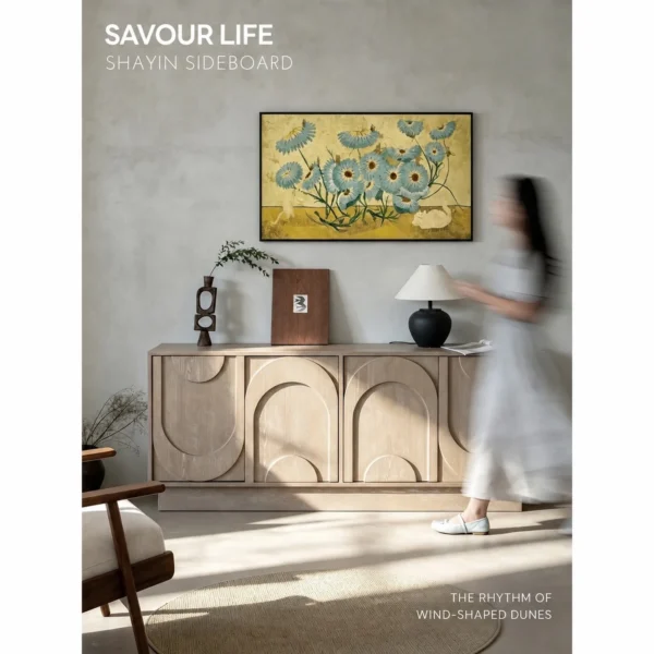 Dune Carved Washed Oak Cabinet in natural oak — in a room setting