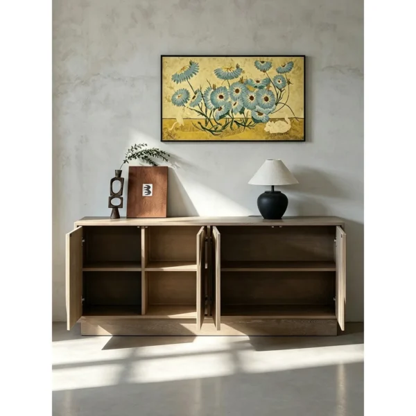 Dune Carved Washed Oak Cabinet in natural oak — in a room setting