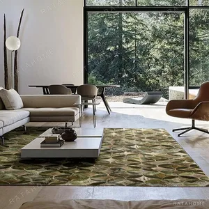 Durable Cowhide Circle Lattice Rug in Sage Green — in a room setting