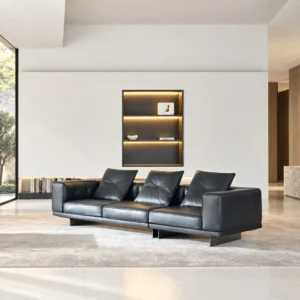 Dylan Straight Sofa Small Space in leather — front view