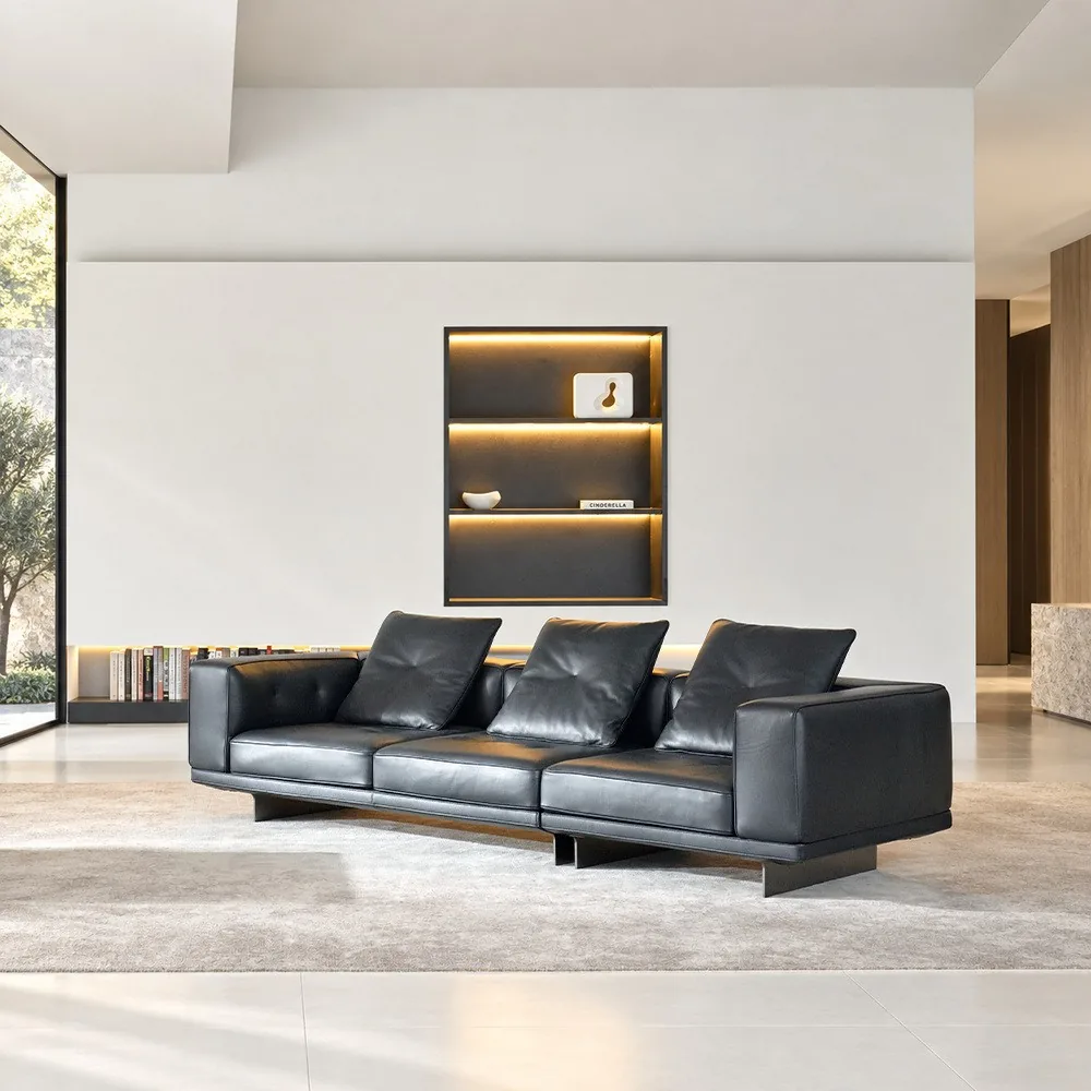 Dylan Straight Sofa Small Space in leather — front view