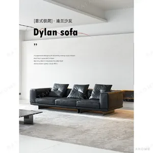 Dylan Straight Leather Sofa on Slim High Legs, 283 cm in black — in a room setting
