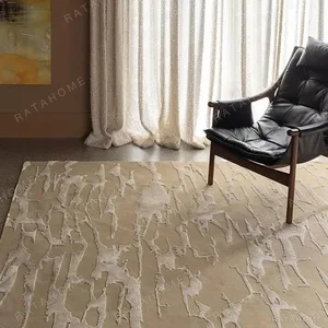 Earth Tone Brushstroke Rug in Sand and Taupe — in a room setting