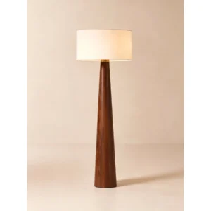Eastside Acacia Wood Cone Floor Lamp in clay — in a room setting