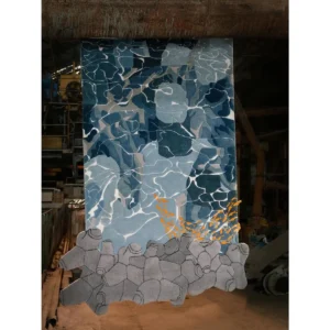 Ocean and Rock Story Rug in blue — front view