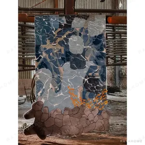 Ocean and Rock Story Rug in blue — in a room setting