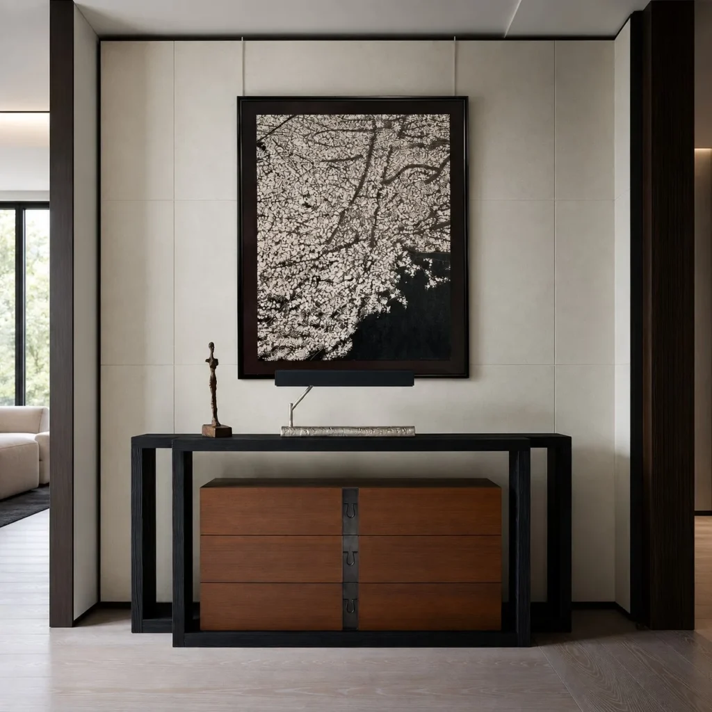 Eggshell Inlay Blossom Wall Art in Black Frame — front view