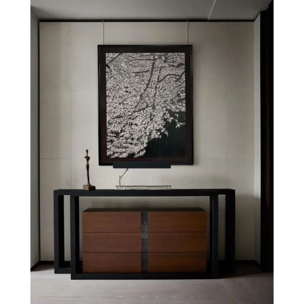 Eggshell Inlay Blossom Wall Art in Black Frame — in a room setting
