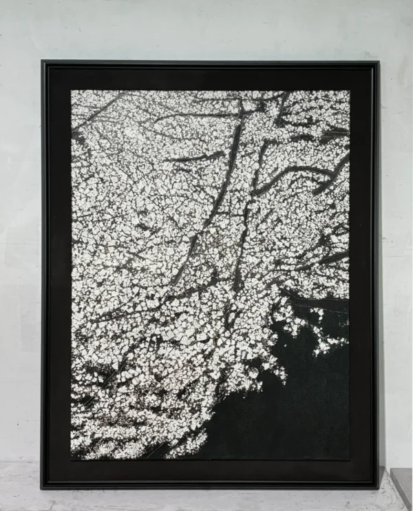 Eggshell Inlay Blossom Wall Art in Black Frame — in a room setting