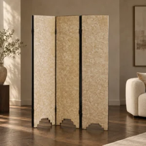 Eggshell Lacquer Two-Panel Folding Screen in oatmeal — front view