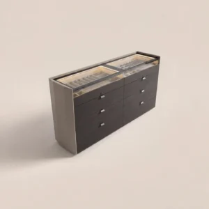 Eight-Drawer Jewellery Chest with Lit Glass Display Top in black — front view