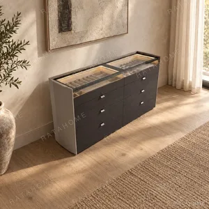 Eight-Drawer Jewellery Chest with Lit Glass Display Top in black — in a room setting