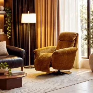 Owen Electric Recliner Armchair in mustard — front view