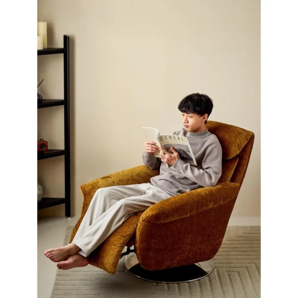 Owen Electric Recliner Armchair in mustard — in a room setting