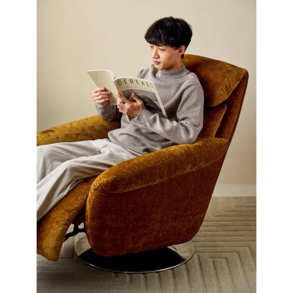 Owen Electric Recliner Armchair in mustard — in a room setting