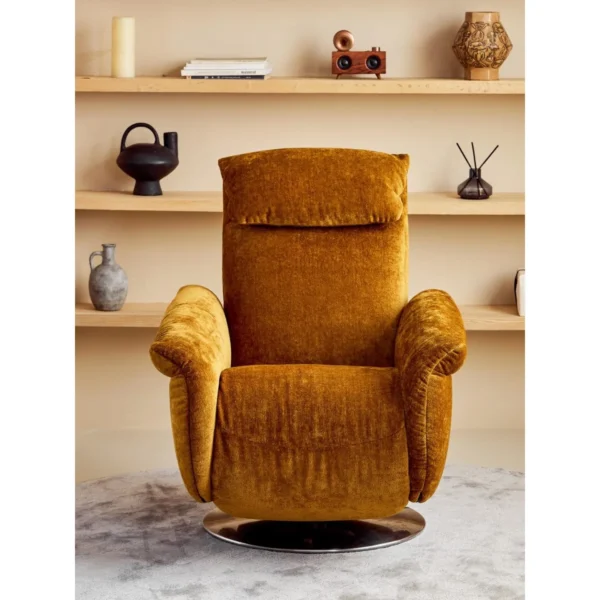 Owen Electric Recliner Armchair in mustard — in a room setting