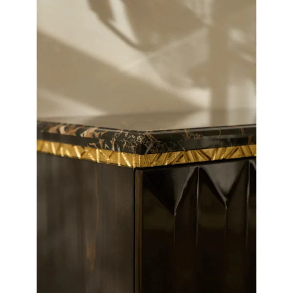 Eliana Diamond-Cut Sideboard with Marble Top and Gold Leaf in black — in a room setting