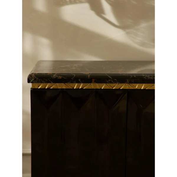 Eliana Diamond-Cut Sideboard with Marble Top and Gold Leaf in black — in a room setting