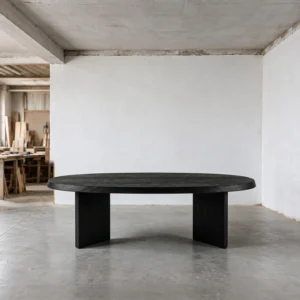 Ellipse Black Oak Dining Table on Twin Panel Legs in black — front view