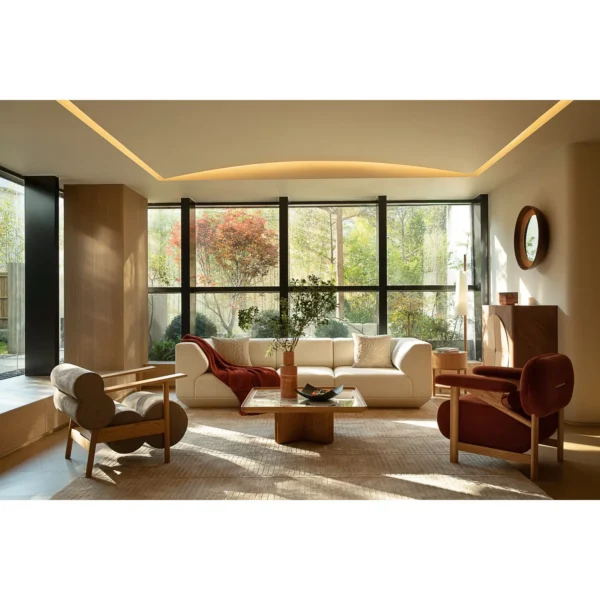 Embrace Curved-Arm Modular Sofa in Cream Blended Fabric — in a room setting