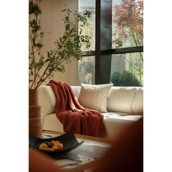 Embrace Curved-Arm Modular Sofa in Cream Blended Fabric — in a room setting