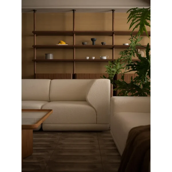 Embrace Curved-Arm Modular Sofa in Cream Blended Fabric — in a room setting
