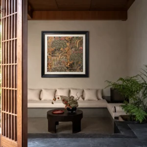 Embroidered Forest Wall Art in Dark Frame — front view