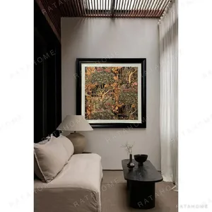 Embroidered Forest Wall Art in Dark Frame — in a room setting
