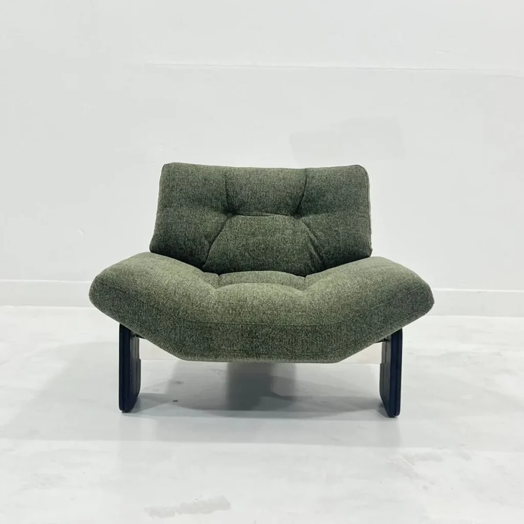Wide-Seat Italian Lounge Chair in olive — front view