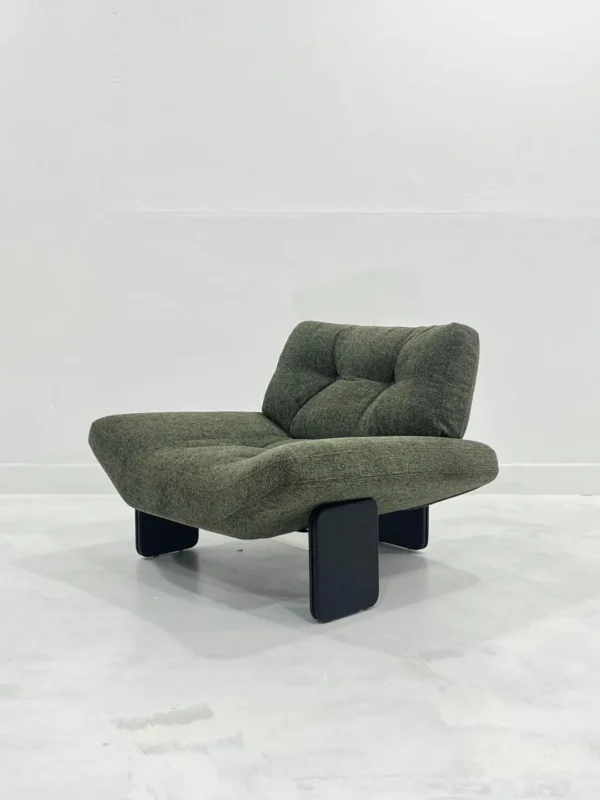 Wide-Seat Italian Lounge Chair in olive — in a room setting