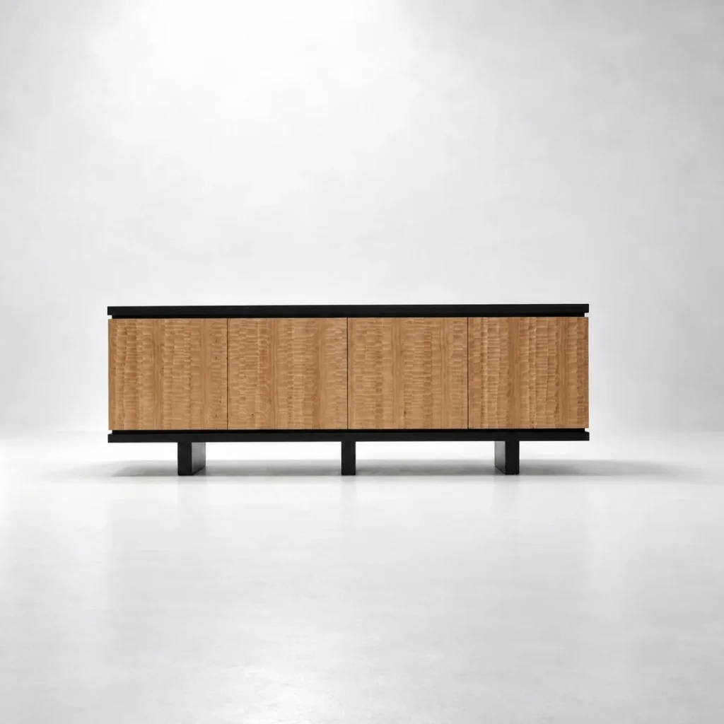 Emory Carved Birch Door Sideboard on Black Base — front view