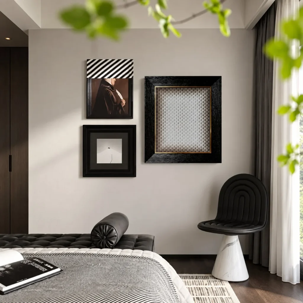 Monochrome Wall Art Set of 3 in Black Frames — front view