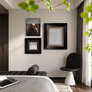 Monochrome Wall Art Set of 3 in Black Frames — front view