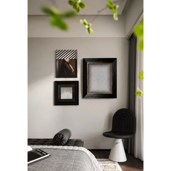 Monochrome Wall Art Set of 3 in Black Frames — in a room setting