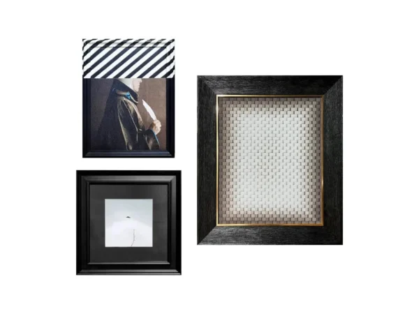 Monochrome Wall Art Set of 3 in Black Frames — in a room setting