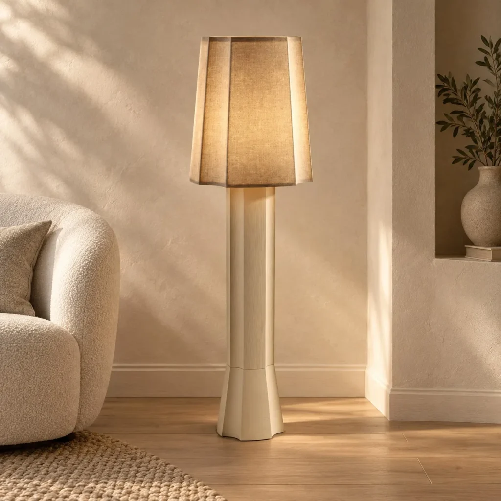 Octagonal Column Floor Lamp in Sandblasted White Oak — front view
