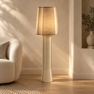 Octagonal Column Floor Lamp in Sandblasted White Oak — front view