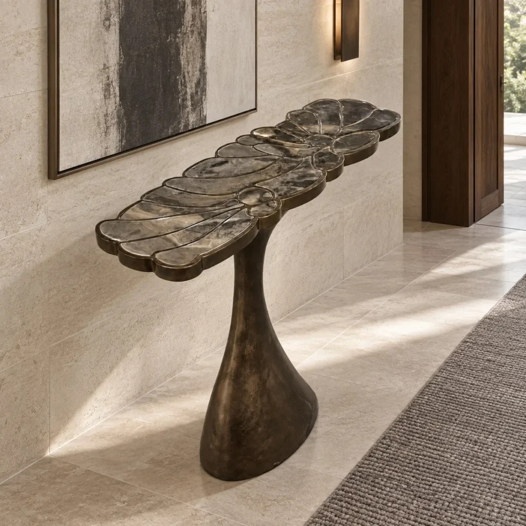 Bronze Scalloped Console on Sculpted Foot in bronze — front view