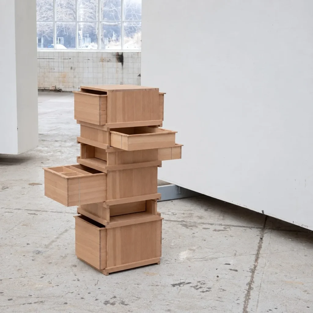 Stacked Offset Drawer Tower in Solid Wood — front view