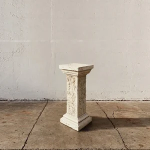 Eroded Stone Column Sculpture Pedestal in oatmeal — front view