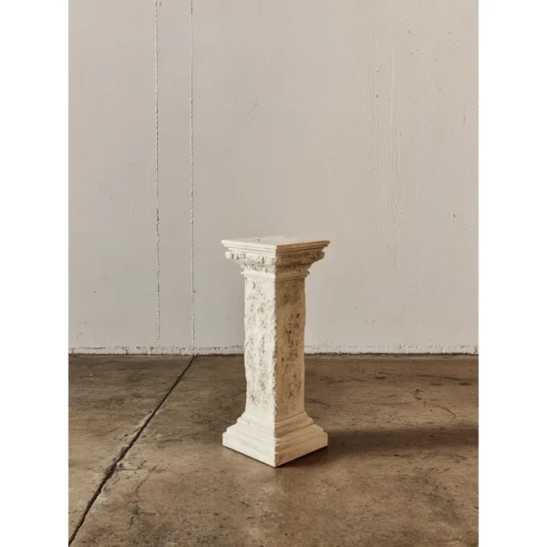 Eroded Stone Column Sculpture Pedestal in oatmeal — in a room setting