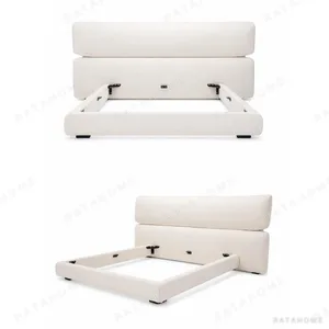 Evans Two-Tier Curved Headboard Bed in oatmeal — in a room setting