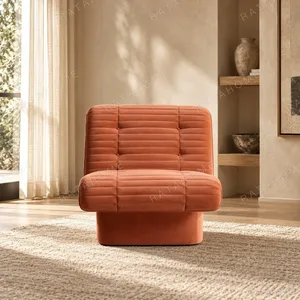 Ewan Channel-Quilted Armless Lounge Chair in Terracotta — in a room setting